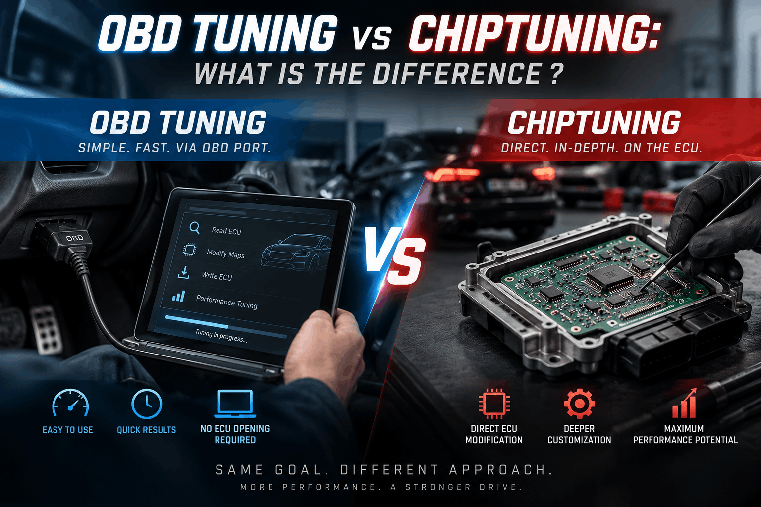 OBD2-Diagnosekabel am Fahrzeug für ECU Tuning und Datei-Auslesen